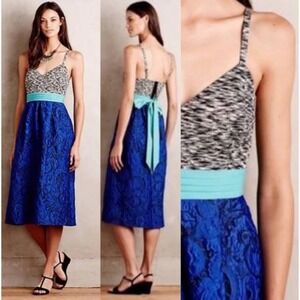 Anthropologie Moulinette Soeurs‎ Women's Blue Jacquard Big Bow Party Dress 12P